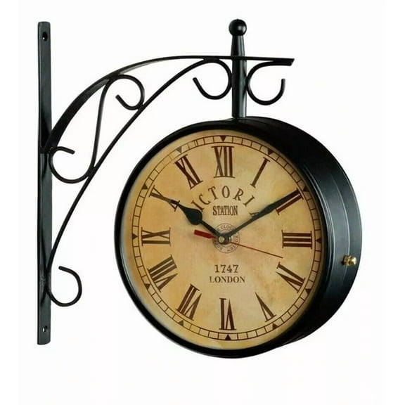 10" Vintage Railway Station Clock Victoria Double Sided Station Clock Nautical Railway Wall Clock Home Decorative Wall Clock