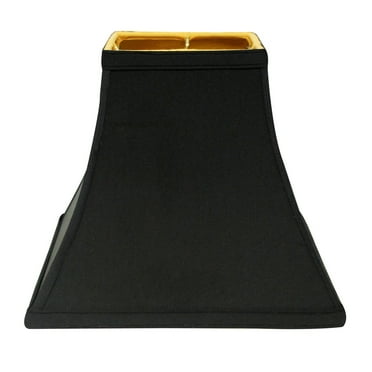 10"W Shantung Fabric Slant Square Bell Hardback Lampshade in Black/Gold Lining