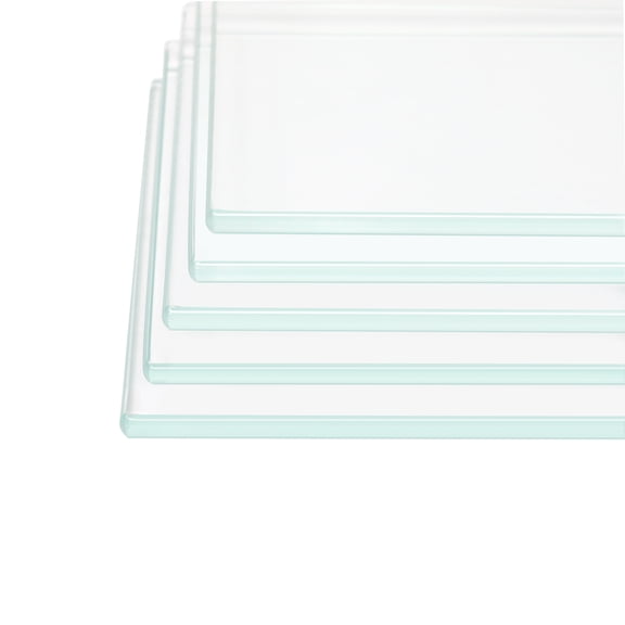 10" W x 28" L - Tempered Rectangle Glass Shelf Without Frame (5 Pieces Set) - 3/16" Thick -Pencil Polished