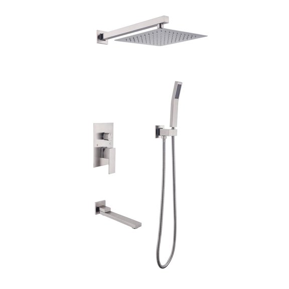 10" Wall-Mounted Rain Shower Head System with Handheld Shower, Brass and Stainless Steel SUS304 Construction, High-Pressure Air-Injected Rainfall Shower Experience, Easy Installation