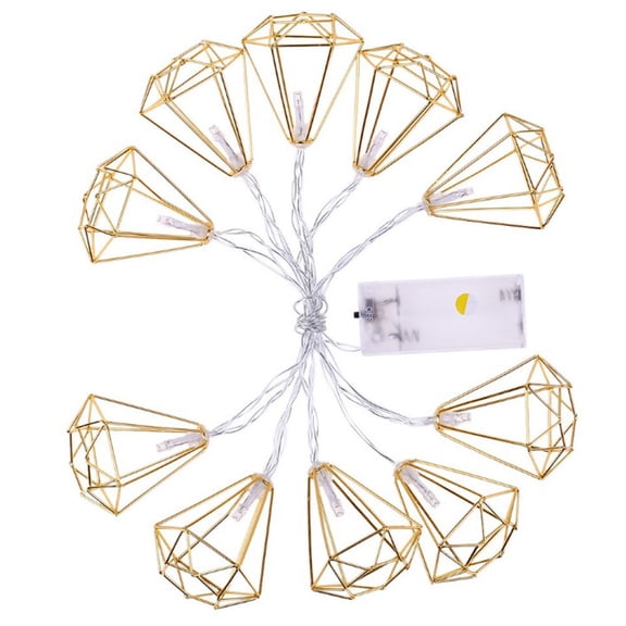 10 Warm White bulbs on 1.5m Copper Wire, Rustic Iron Art Decor Industrial Diamond-Shaped LED String Light
