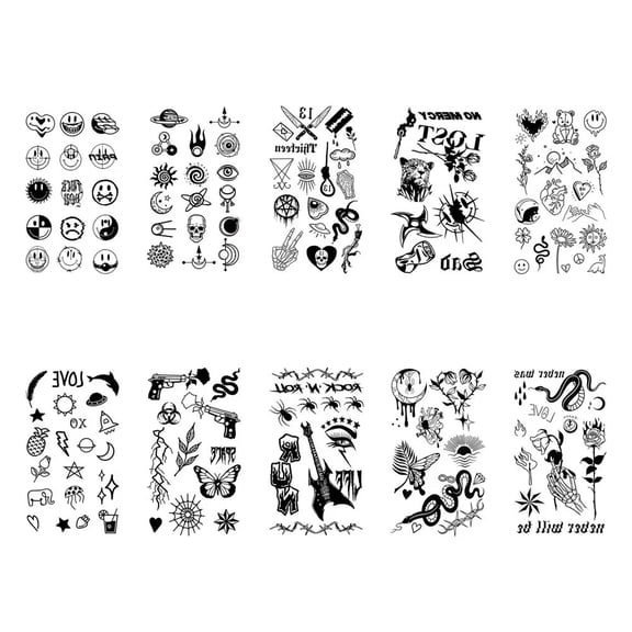 10 Waterproof Temporary Stickers Love Emotions Moon Sun Line Skull Planet Wrist Body Temporary Stickers Art Female Male