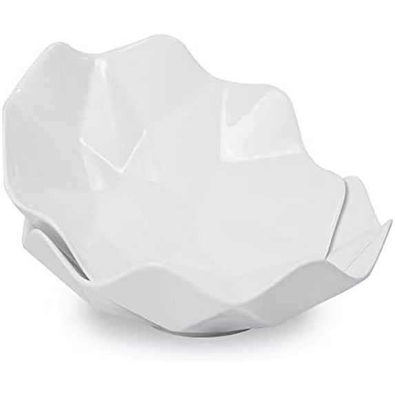10" Wave Decorative Fruit Bowl for Kitchen Counter,Salad Bowls and Platters,Large Seving Bowls for Pasta, Candy, Set of 2(White Ceramic Bowl Modern)$$Home Decor, Kitchen, & Other