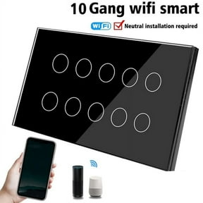 10-Way Tuya Wifi Smart Touch Light Wall Switch Glass Panel App Compatible with Home Whole House Control