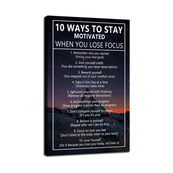 10 Ways to Stay Motivated Canvas Art, Focus Inspirational Wall Poster for Office Decor, Uplifting Print for Living Room and Home Office