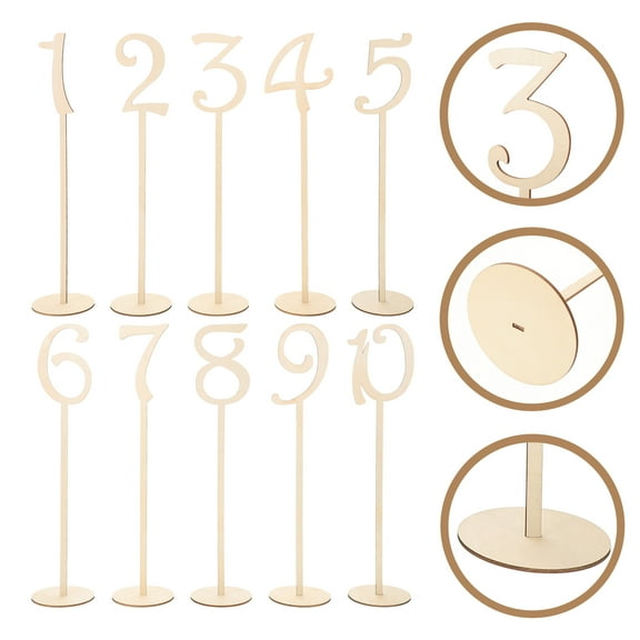 Set of 10 Rustic Wooden Wedding Table Signs with Holder Base for Reception, Banquet, Party, Commercial Grade Decor