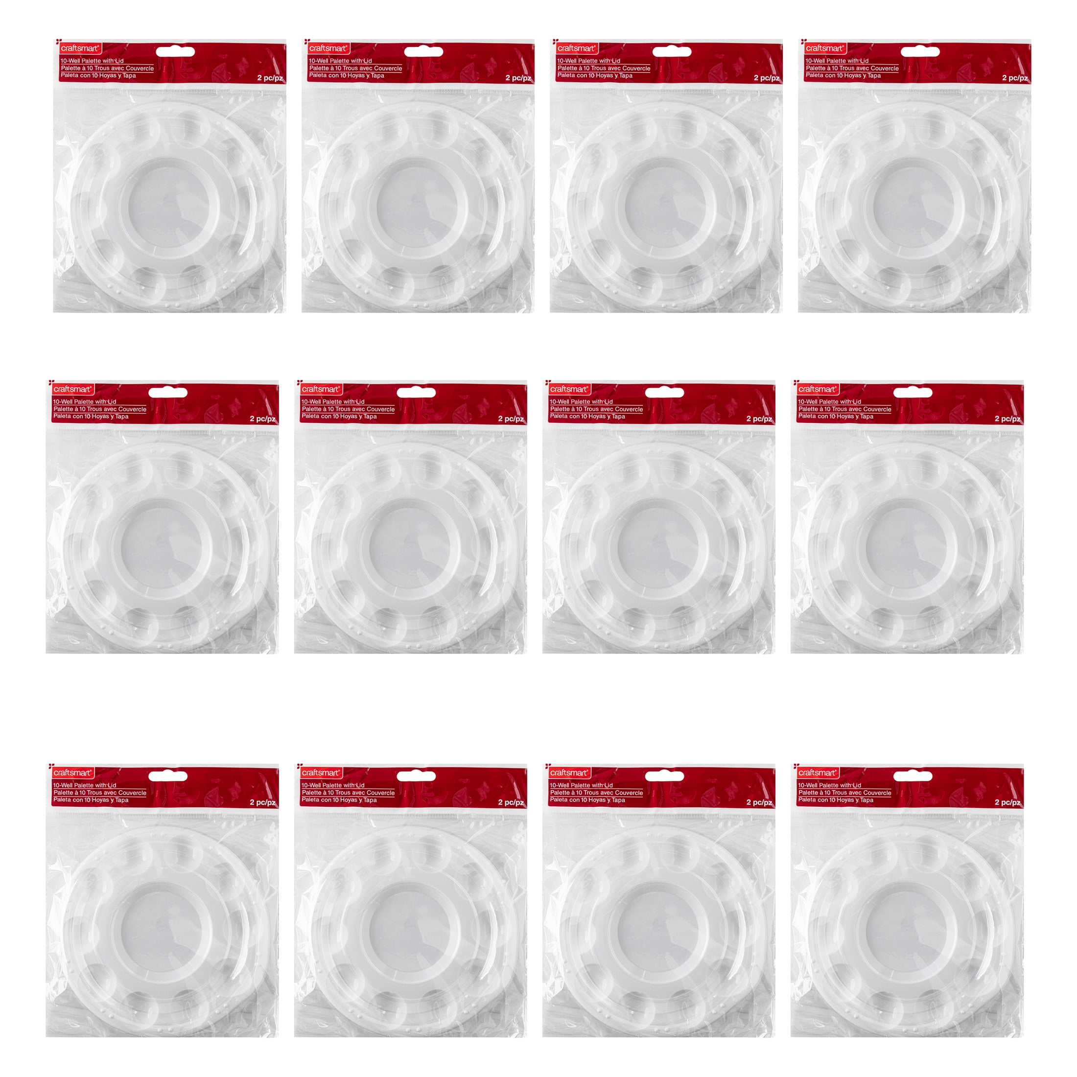 Craft Smart 10-Well Paint Palette with Clear Lid - Plastic Paint Tray for Art & Crafts, School, Parties - Bulk 12 Pack