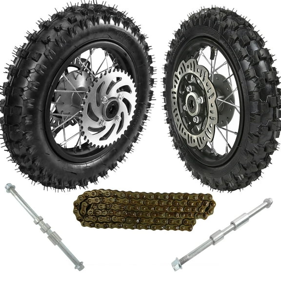 10" Wheel Front 2.50-10 + Rear 3.00-10 Tire and Rim Disc Brake & Chain Sprocket & 12mm Axle Bolts for Motocross Off road Pit Dirt Bike Taotao SSR CRF50 XR50 Apollo 70cc 110cc