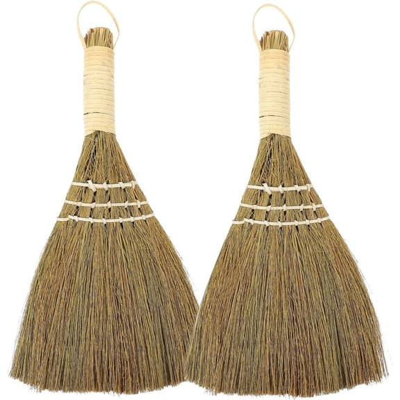 10" Whisk Broom Set of 2, Handheld Straw Broom, Natural Corn Brooms, Portable Wooden Dust Duster for Car, Table, Furniture, Decorative Rustic Sweeper for Home, Garden, Xmas Decor