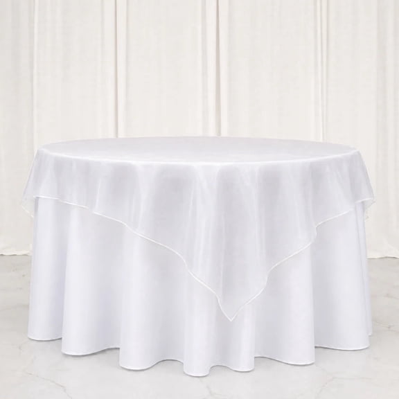 10 White 72x72 Inch Sheer Organza Table Overlays for Wedding Party Decorations