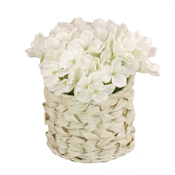 10 in White Hydrangea Bouquet in White Basket