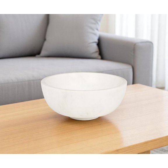 HomeRoots 609356 10 in. White Marble Round Centerpiece Bowl