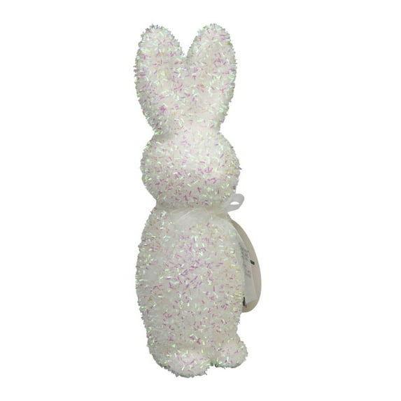 10" White Sparkling Easter Bunny Decor - with Glittery Ribbon-Accented Flocked Rabbit Figurines, Cute Bunny for Easter Table, Mantle & Seasonal Ornament