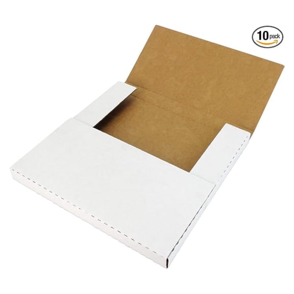 (10) White Vinyl Record LP Shipping Mailer Boxes - Holds 1 to 3 12" Records - Adjustable Height - STRONG 32 ECT Cardboard #12BC01VDWH