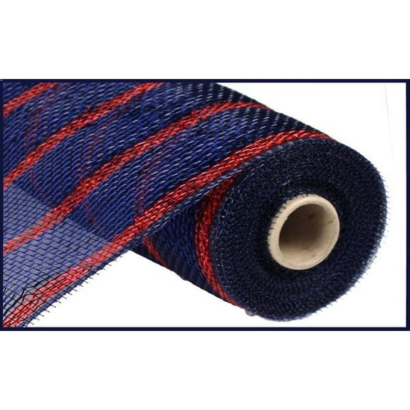 10" Wide Navy Blue Or Royal Blue Deluxe Deco Poly Mesh with Red Laser Foil Stripes Perfect for Decorating, Gift/Floral Wrapping and Crafts Plastic Mesh Waterproof, Durable and Reusable 10 Yard