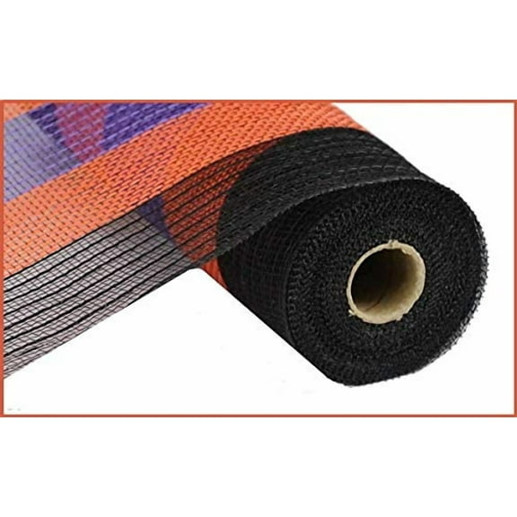 10" Wide Poly Jute Deco Mesh Black Purple and Orange Stripe (10 Yards)