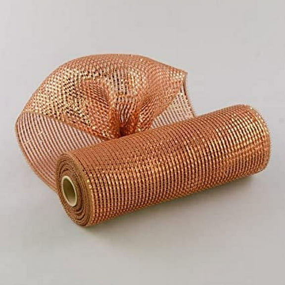10" Wide Poly Mesh Roll Deluxe Wide Foil Brown With Metallic Wide Strips Of Copper Foil Fall & Halloween Use For Bows, Garland / Gift Wrap