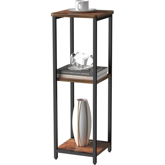 10" Wide Square Drink Table with Adjustable Feet - 3-Tier Small Side Table for Apartments, Balcony & Office | Space-Saving, Lightweight & Multi-Functional (Plants, Books, Drinks, Brown)
