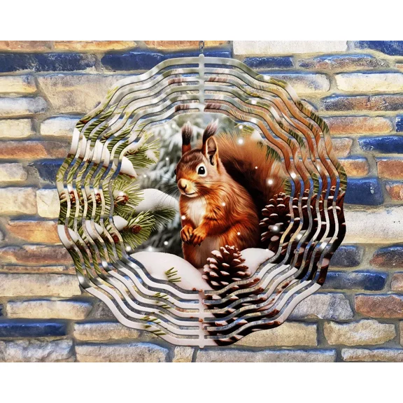 10" Winter Snow Squirrel Wind Spinner Yard Decor 3D Kinetic rws-162