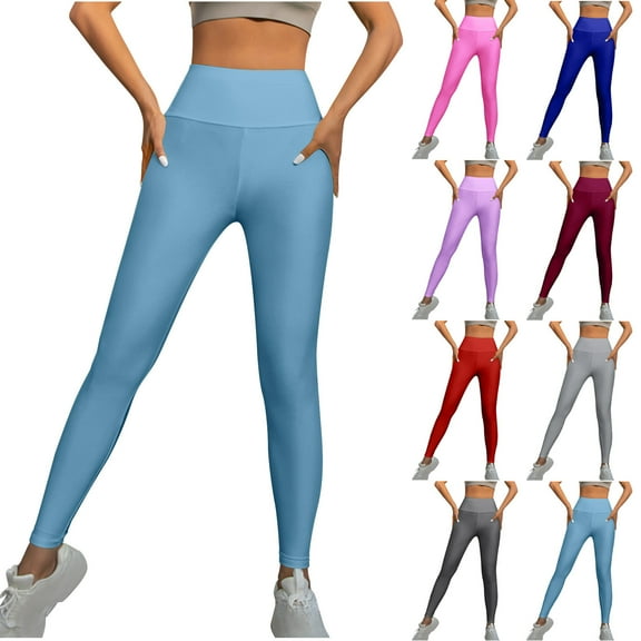 Under 10, Women's High Waist Leggings, Solid Color, Hip Lift, Fitness, Stretch, Gloss, Yoga Pants, Workout, Seamless, Compression, Seamless Design, Women's Comfy Leggings | Blue L, SOPABC