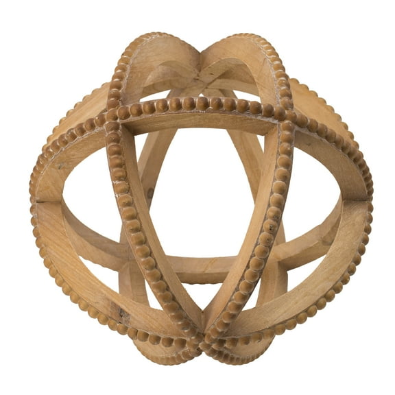 10" Wood Decorative Ball Table Accent with Bead Trim - Natural Finish