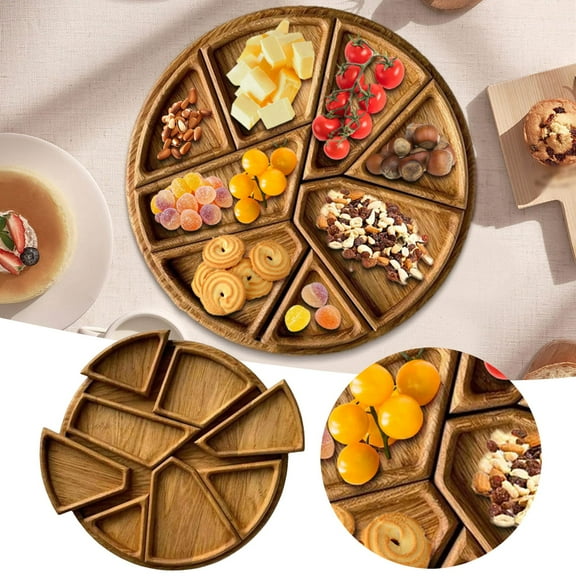10" Wooden Ceramic Divided Serving Dishes with Bamboo Platter Appetizer Tray 8 Removable Snacks Bowls for Candy & Nut Chips Dips No Lid Included