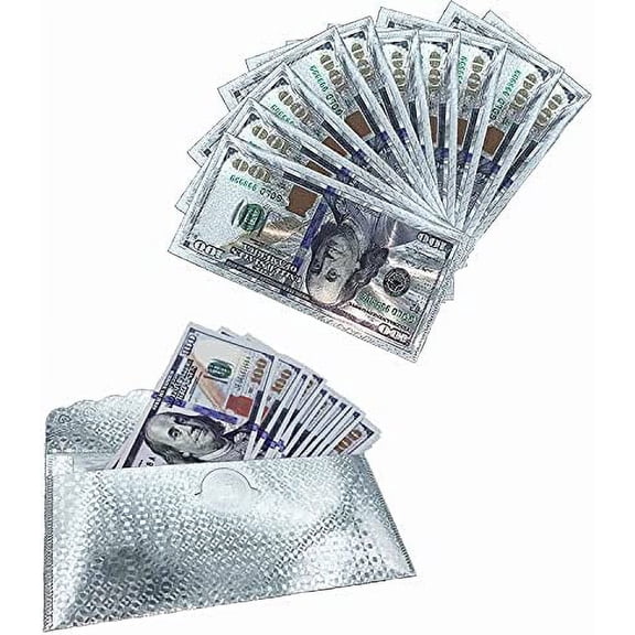 10 X 100 US Dollar Banknotes Envelope Money Card Gift Silver-plated Foil Banknote Set