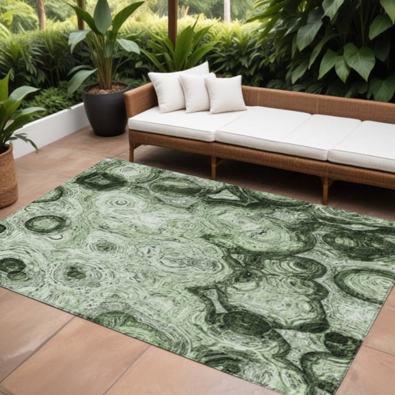 HomeRoots 577156 10 x 14 ft. Artichoke Green & Emerald Abstract Washable Indoor & Outdoor Rectangle Area Rug