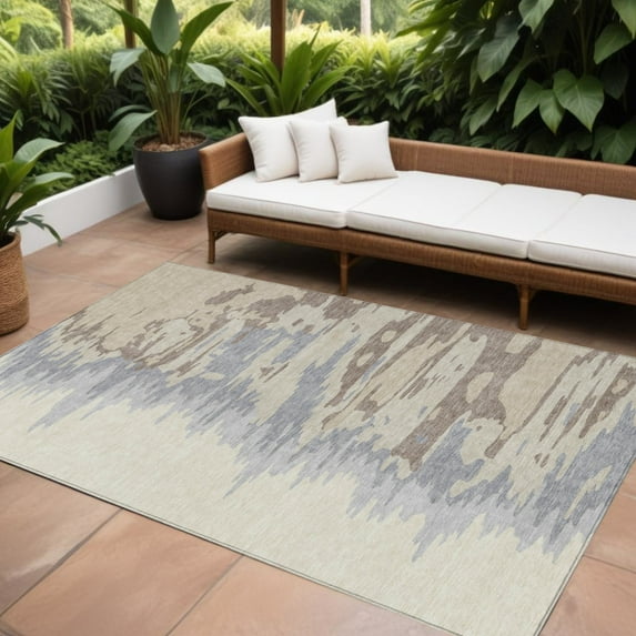 HomeRoots 601175 10 x 14 ft. Beige, Brown & Gray Abstract Washable Indoor & Outdoor Rectangle Area Rug