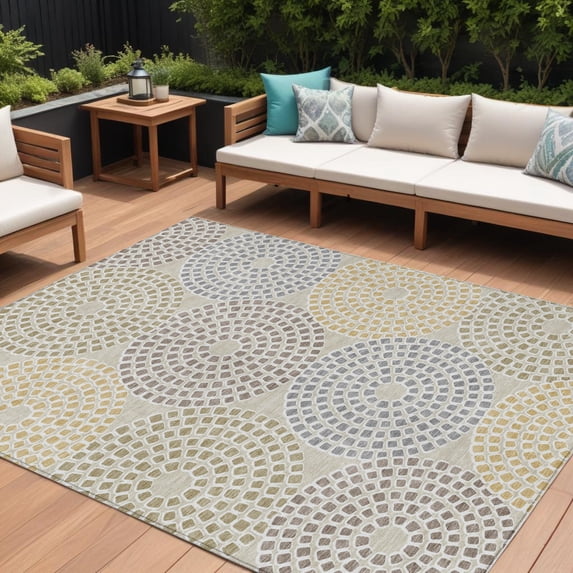 HomeRoots 591932 10 x 14 ft. Beige, Brown & Gray Geometric Washable Indoor & Outdoor Rectangle Area Rug