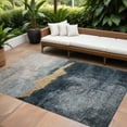 thumbnail image 1 of 10' X 14' Blue Gray And Gold Abstract Washable Indoor Outdoor Area Rug, 1 of 5