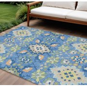 10 X 14 Blue Green And Orange Oriental Washable Indoor Outdoor Area Rug