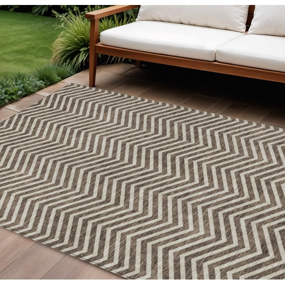 HomeRoots 596254 10 x 14 ft. Brown & Beige Chevron Washable Indoor & Outdoor Rectangle Area Rug