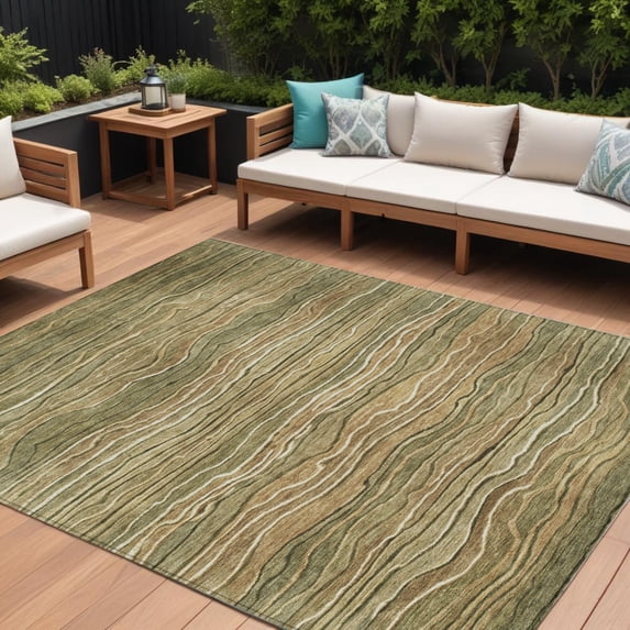 HomeRoots 618279 10 x 14 ft. Fern Green & Taupe Abstract Washable Indoor & Outdoor Rectangle Area Rug