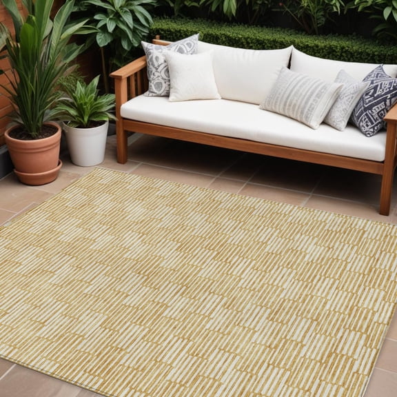 HomeRoots 595000 10 x 14 ft. Gold & Beige Geometric Washable Indoor & Outdoor Rectangle Area Rug