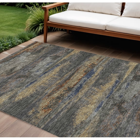 HomeRoots 612508 10 x 14 ft. Graphite & Gray Abstract Washable Indoor & Outdoor Rectangle Area Rug