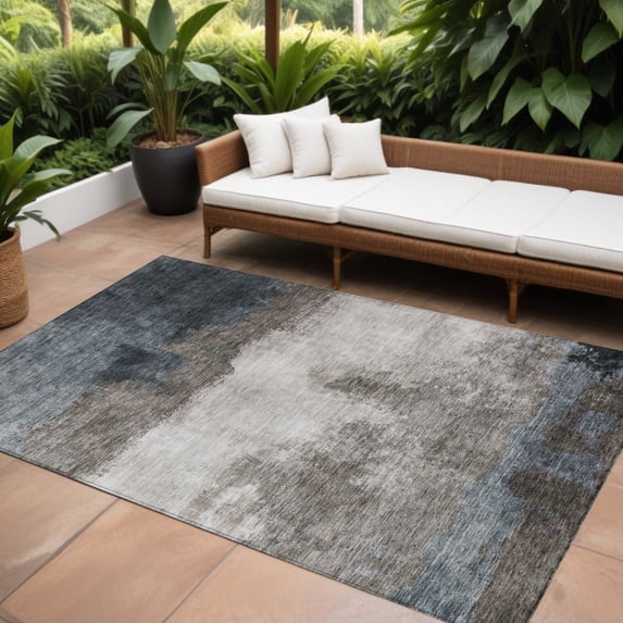 10' X 14' Gray Black And Brown Abstract Washable Indoor Outdoor Area Rug
