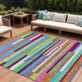 thumbnail image 1 of HomeRoots 613295 10 x 14 ft. Lavender, Orange & Lime Green Striped Washable Indoor & Outdoor Rectangle Area Rug, 1 of 5