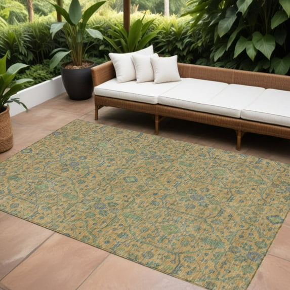 HomeRoots 604630 10 x 14 ft. Orange, Blue & Green Floral Washable Indoor & Outdoor Rectangle Area Rug