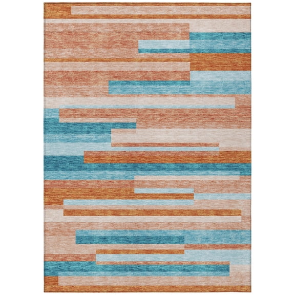 HomeRoots 613313 10 x 14 ft. Orange, Teal Blue & Salmon Striped Washable Indoor & Outdoor Rectangle Area Rug