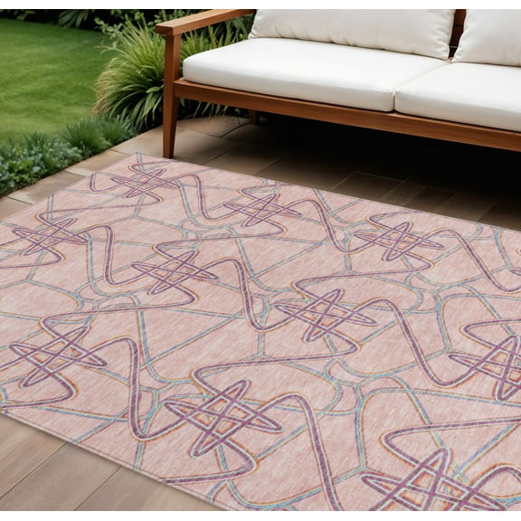 HomeRoots 612820 10 x 14 ft. Pink, Purple & Sky Blue Geometric Washable Indoor & Outdoor Rectangle Area Rug