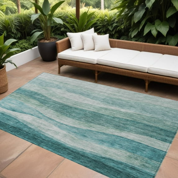 HomeRoots 604994 10 x 14 ft. Teal Blue & Aqua Abstract Washable Indoor & Outdoor Rectangle Area Rug