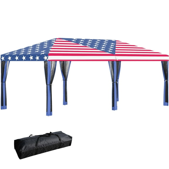 10' X 20' Pop Up Canopy Tent - With Netting For Garden Activities Blue Steel Frame With Versatile Outdoor Uses Heavy Duty Construction