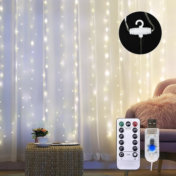10 X 3FT 100LEDs Curtain String Lights Curtain Fairy Lights Christmas Decorative Hanging Lights Copper Wire Waterfall Lights with 8 Lights Modes Remote Control for Wedding Party Home