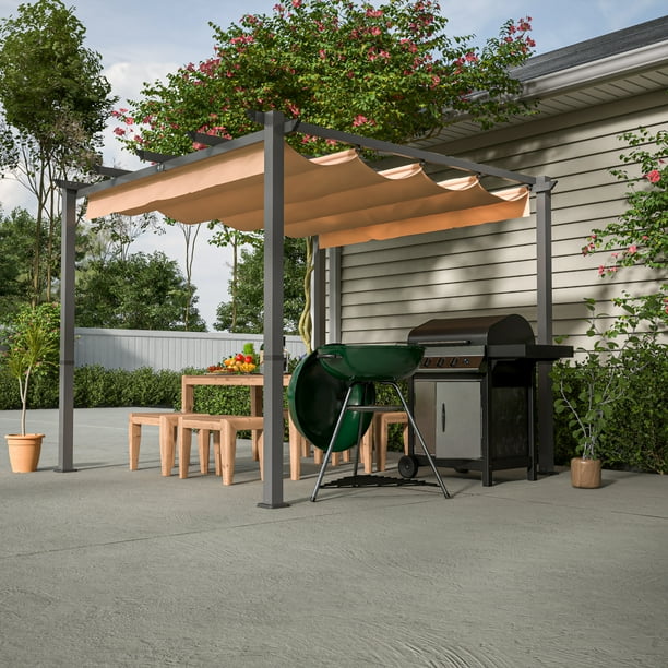10 X 10 Outdoor Pergola Aluminum Patio Pergola with Metal Post Retractable Canopy Heavy Duty Metal Pergola Shelter Sun Shade Canopy for Backyard