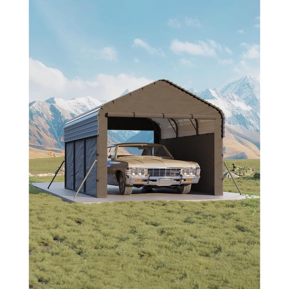 10'X15'X9' Steel Frame All-Weather Enclosed Metal Carport