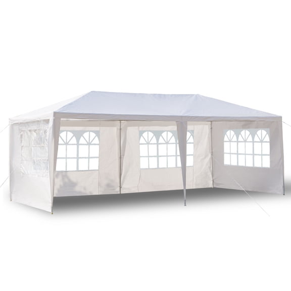 10'X20' Outdoor Waterproof Party Tent White Iron Tube PE Cloth Canopy with 4 Removable Sidewalls & Windows Threaded Connection Wedding Gazebo for Patio Party Wedding Picnic