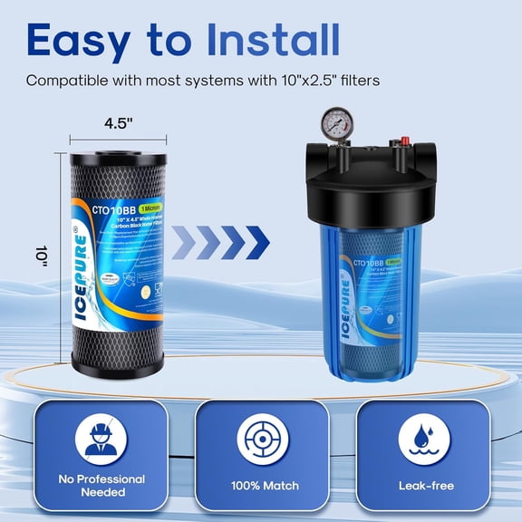 10"X4.5",1 Microns Whole House Sediment Activated Carbon Water Filter Compatible with Dupont WFHDC8001,EP Series,EPM Series,CB-BB-10, FXHTC, GXWH40L, GXWH35F, GNWH38S, CTO10BB,3PACK