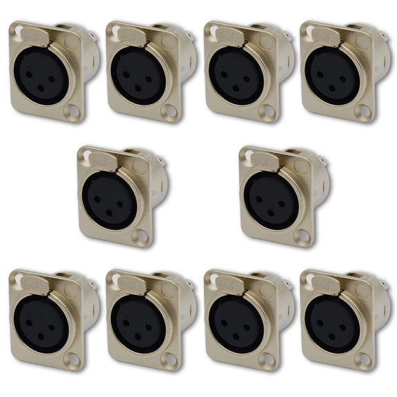 10,XLR 3-Pin Female Metal Panel Mount Chassis Microphone Jack Audio Connector