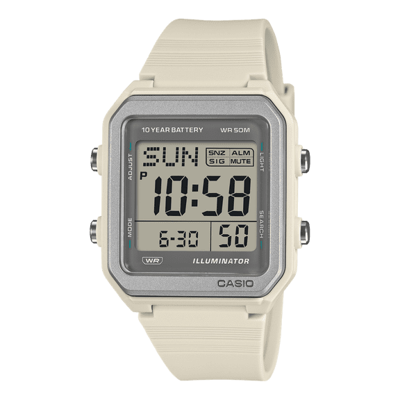 Casio White Digital Resin Watch with 10 Year Battery and 50M Water Resistance